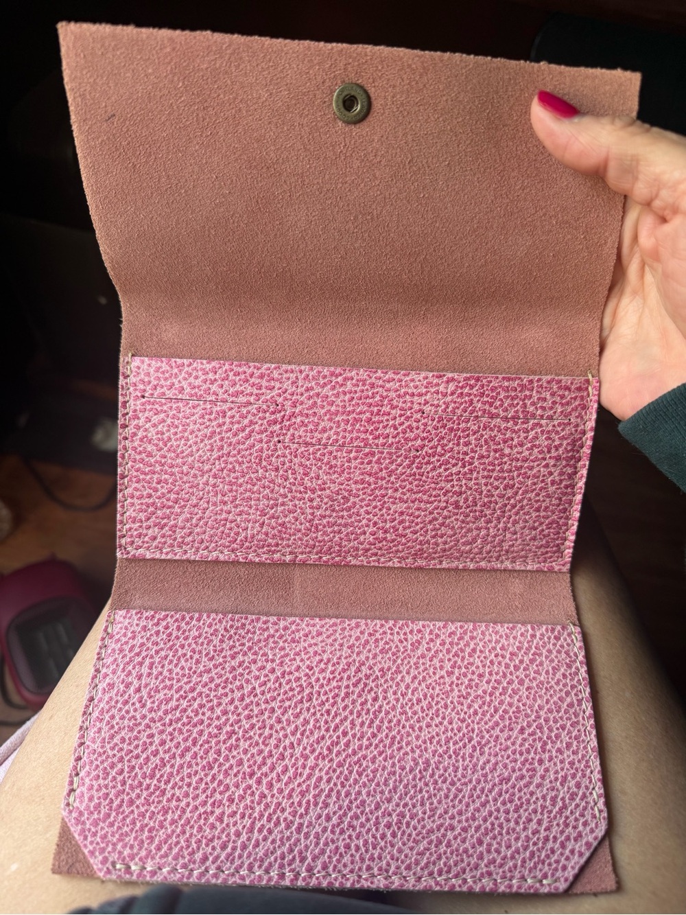 Bubblegum Pink Pebbled PLG Portland Leather Goods Rancher Wallet Stamped - Picture 2 of 9